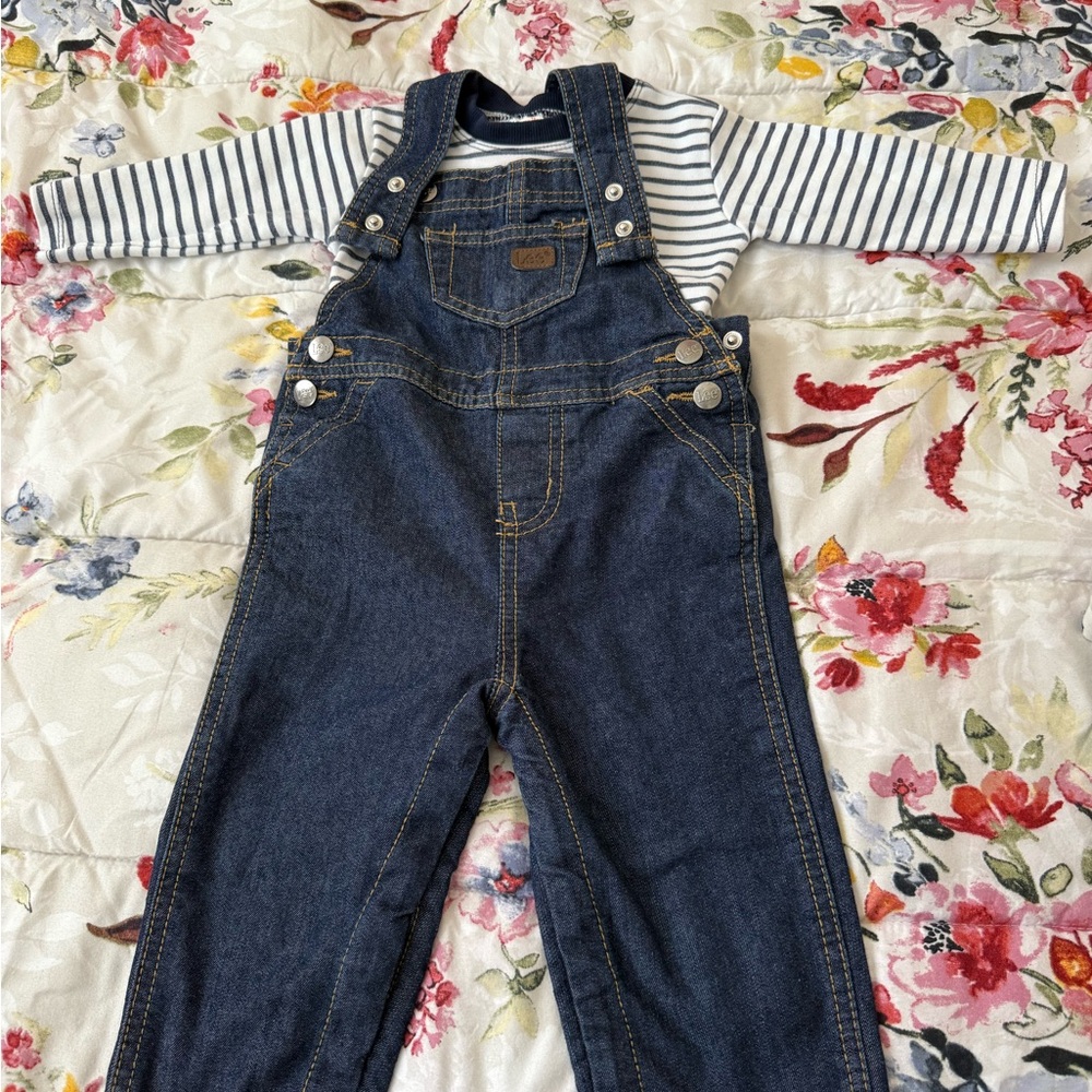 Denim Overalls with Striped Shirt